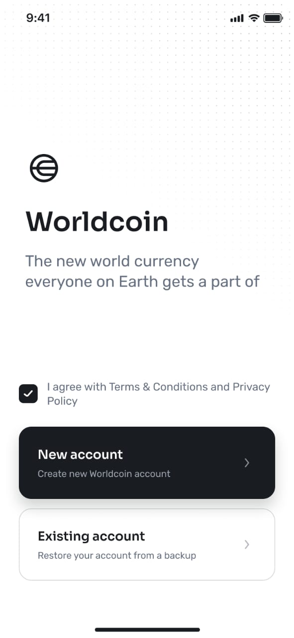 Botón de registro en Worldcoin